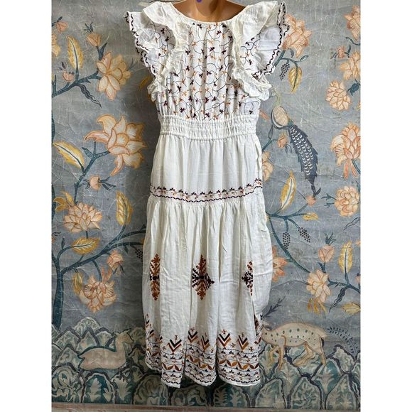 New Anthropologie Embroidered Midi Dress size  Large - Picture 7 of 8